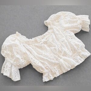Line & Dot crop top blouse white eyelet lace puff sleeves size S Fairycore